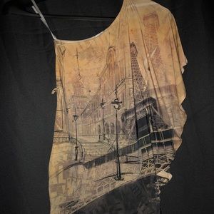 papaya Paris picture one shoulder blouse top